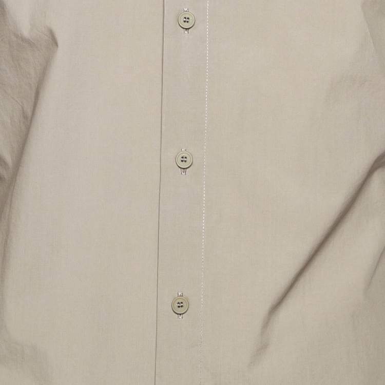 Pre Owned Bottega Veneta Grey Cotton Buttoned Up Collar Detail Shirt S