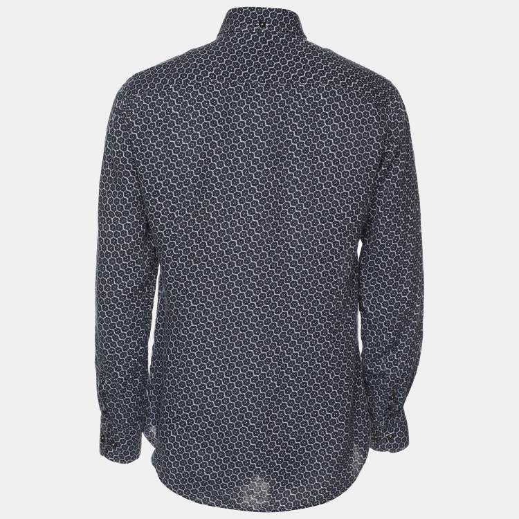 Pre Owned Bottega Veneta Blue Printed Long Sleeve Button Front Shirt M