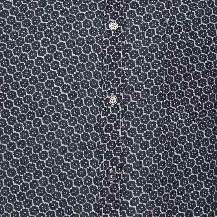 Pre Owned Bottega Veneta Blue Printed Long Sleeve Button Front Shirt M