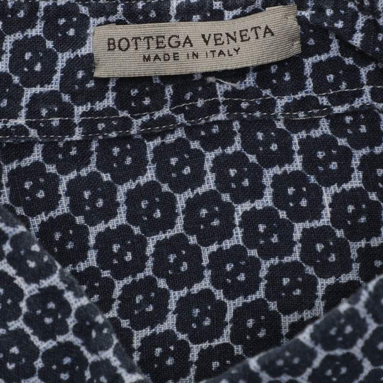 Pre Owned Bottega Veneta Blue Printed Long Sleeve Button Front Shirt M