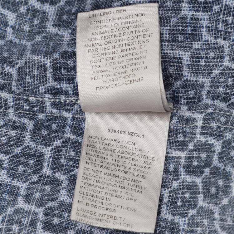 Pre Owned Bottega Veneta Blue Printed Long Sleeve Button Front Shirt M