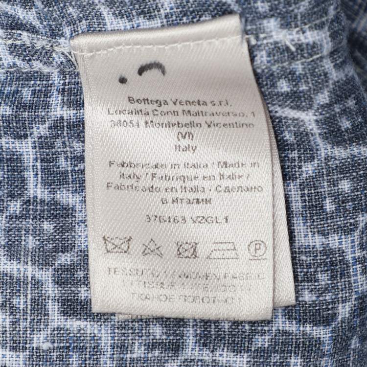 Pre Owned Bottega Veneta Blue Printed Long Sleeve Button Front Shirt M