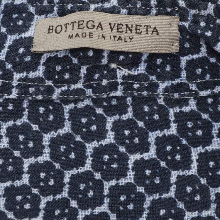 Pre Owned Bottega Veneta Blue Printed Long Sleeve Button Front Shirt M