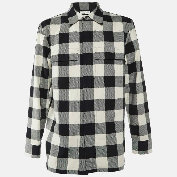 Pre Owned Bottega Veneta Monochrome Checked Cotton Oversized Shirt M