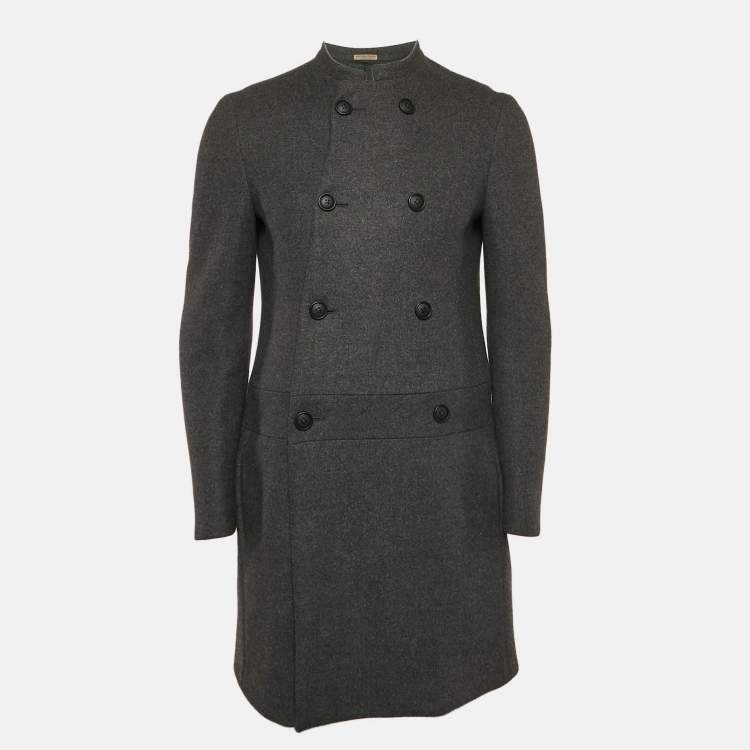 Pre Owned Bottega Veneta Grey Wool Felt Double Breasted Coat M
