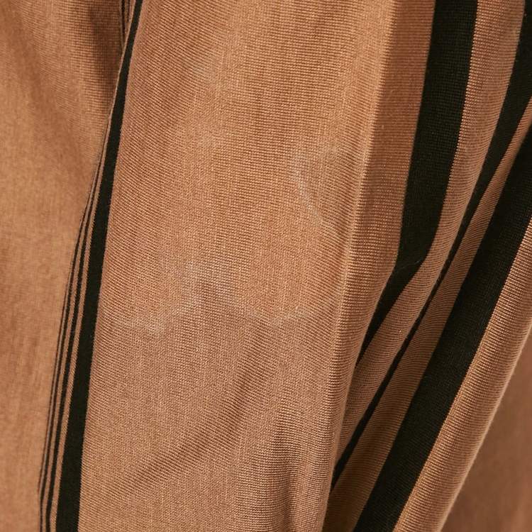 Pre Owned Bottega Veneta Brown Striped Cotton Knit Button Front Shirt L