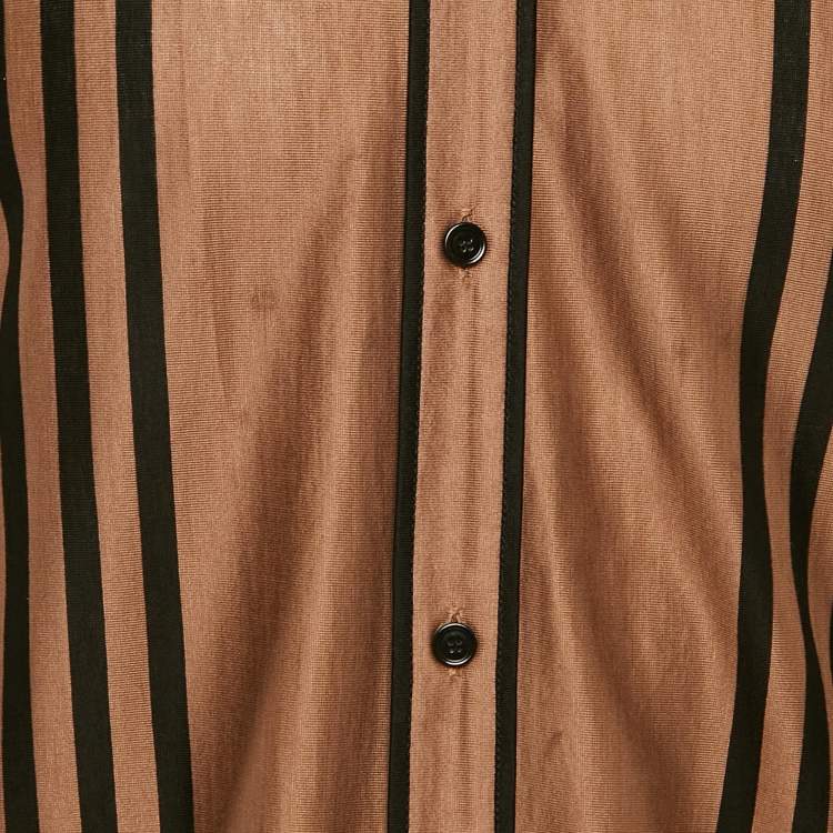 Pre Owned Bottega Veneta Brown Striped Cotton Knit Button Front Shirt L