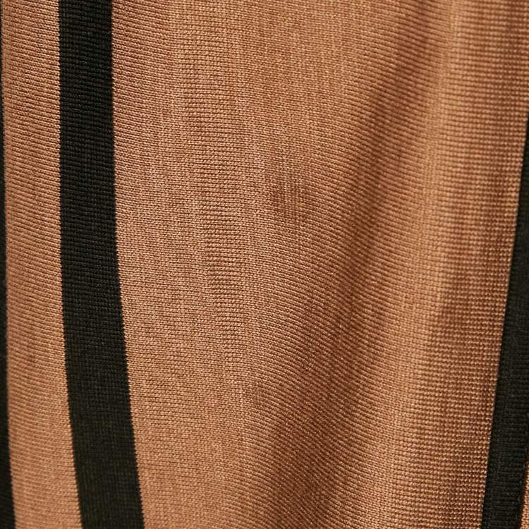 Pre Owned Bottega Veneta Brown Striped Cotton Knit Button Front Shirt L