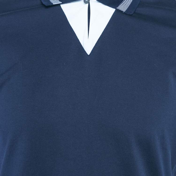 Pre Owned Bottega Veneta Navy Blue Jersey Collared T-Shirt M