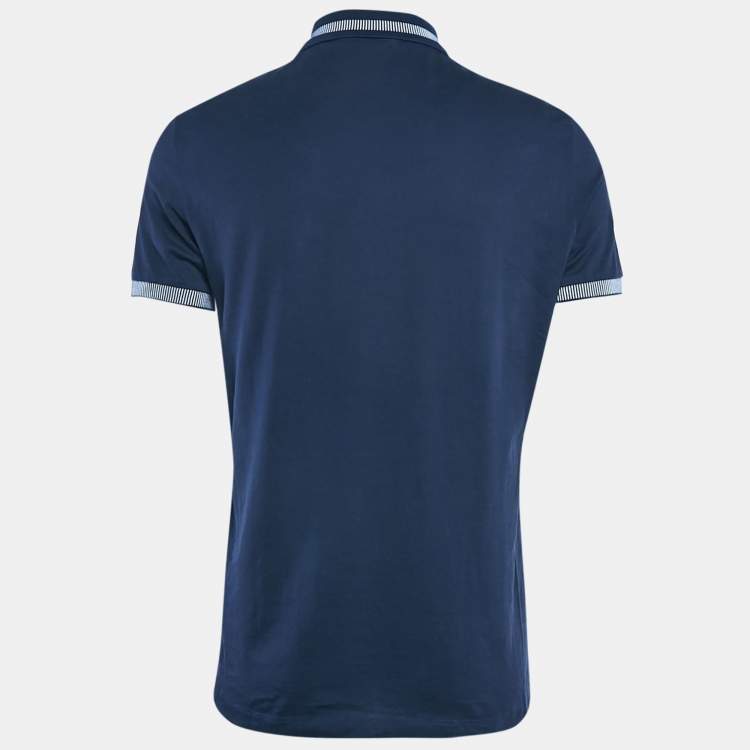 Pre Owned Bottega Veneta Navy Blue Jersey Collared T-Shirt M