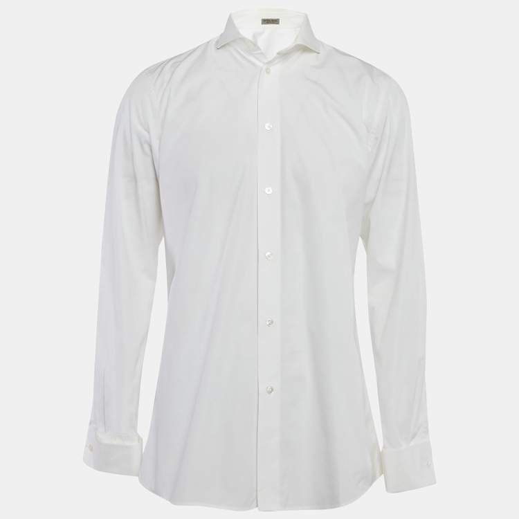 Pre Owned Bottega Veneta White Cotton Button Front Shirt M