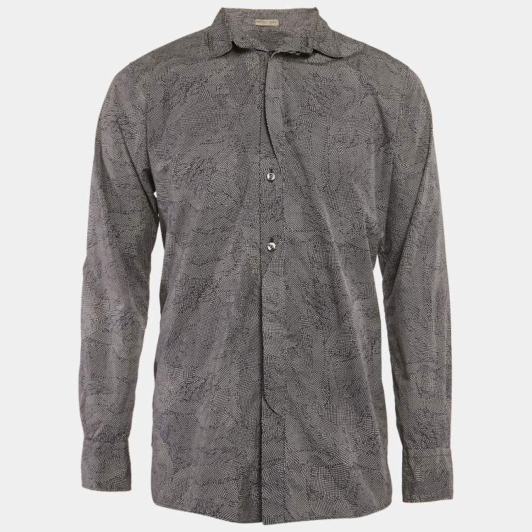 Pre Owned Bottega Veneta Navy Blue Printed Cotton Long Sleeve Shirt L