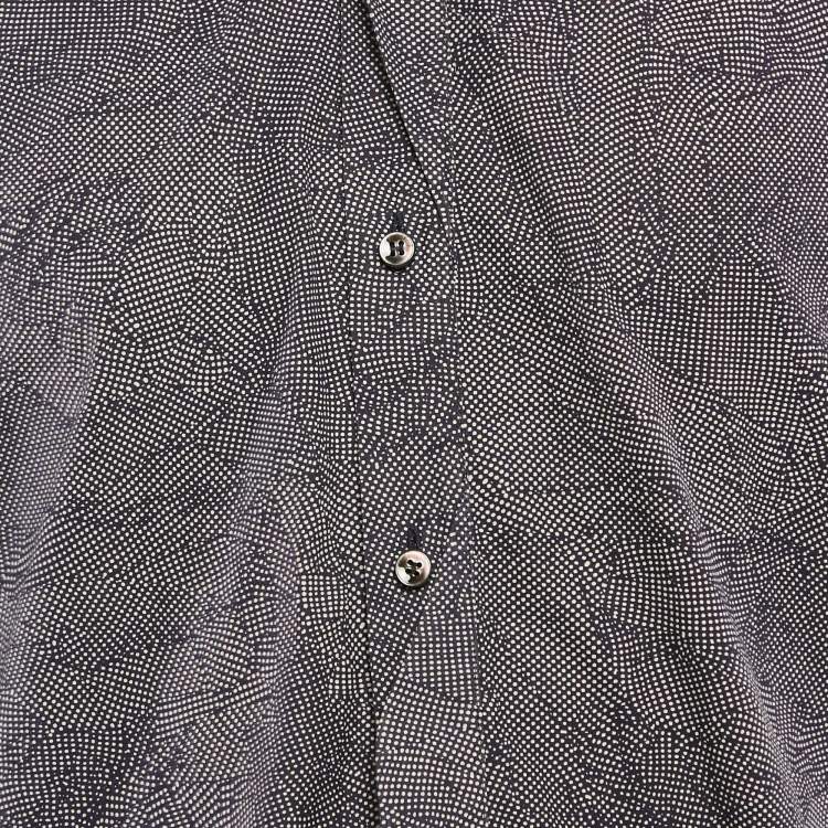 Pre Owned Bottega Veneta Navy Blue Printed Cotton Long Sleeve Shirt L