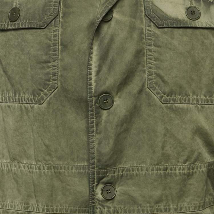 Pre Owned Bottega Veneta Green Washed Cotton Field Jacket XXL