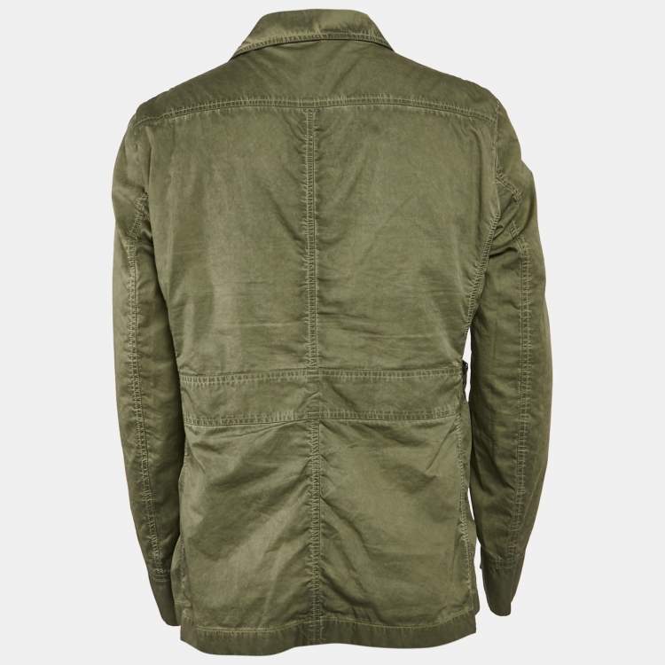 Pre Owned Bottega Veneta Green Washed Cotton Field Jacket XXL