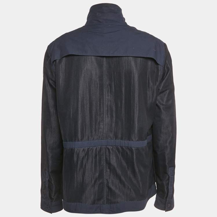 Pre Owned Bottega Veneta Navy Blue Cotton and Mesh Zip-Up Jacket XXXL