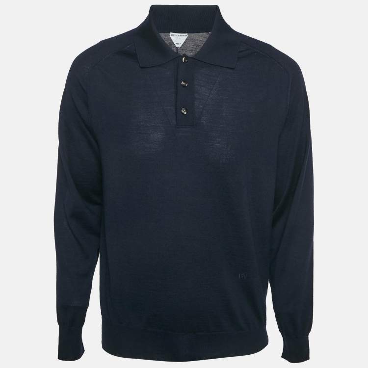 Pre Owned Bottega Veneta Navy Blue Wool Knit Pullover M