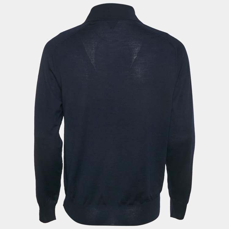 Pre Owned Bottega Veneta Navy Blue Wool Knit Pullover M