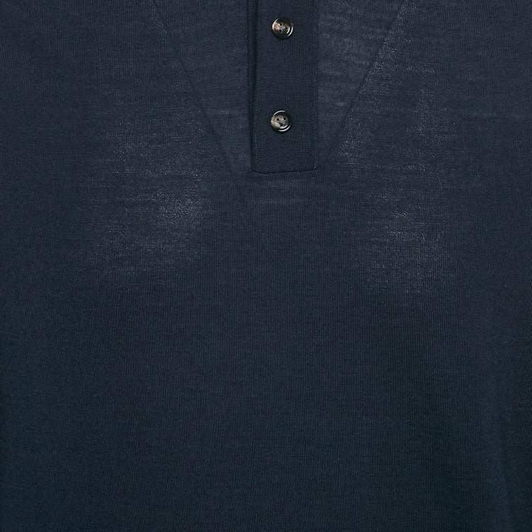 Pre Owned Bottega Veneta Navy Blue Wool Knit Pullover M