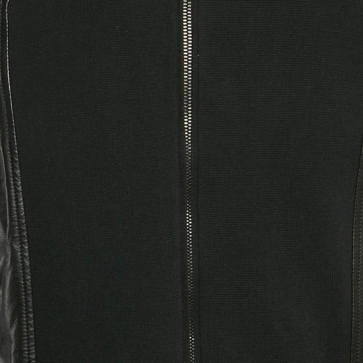 Pre Owned Bottega Veneta Black Leather and Knit Zip-UP Jacket XL