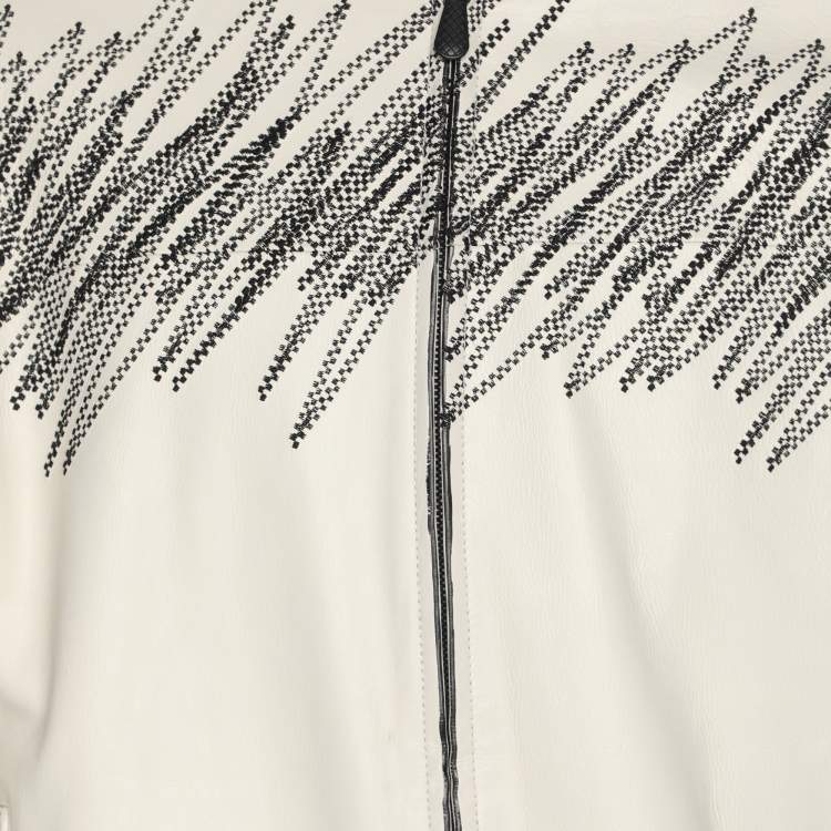 Pre Owned Bottega Veneta Cream Embroidered Leather Jacket S