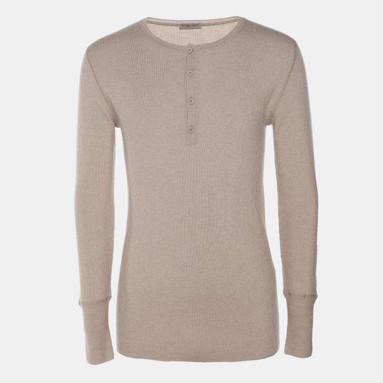 Pre Owned Tom Ford Grey Cashmere Knit Full Sleeve Henley T-Shirt L