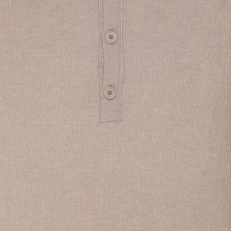 Pre Owned Tom Ford Grey Cashmere Knit Full Sleeve Henley T-Shirt L