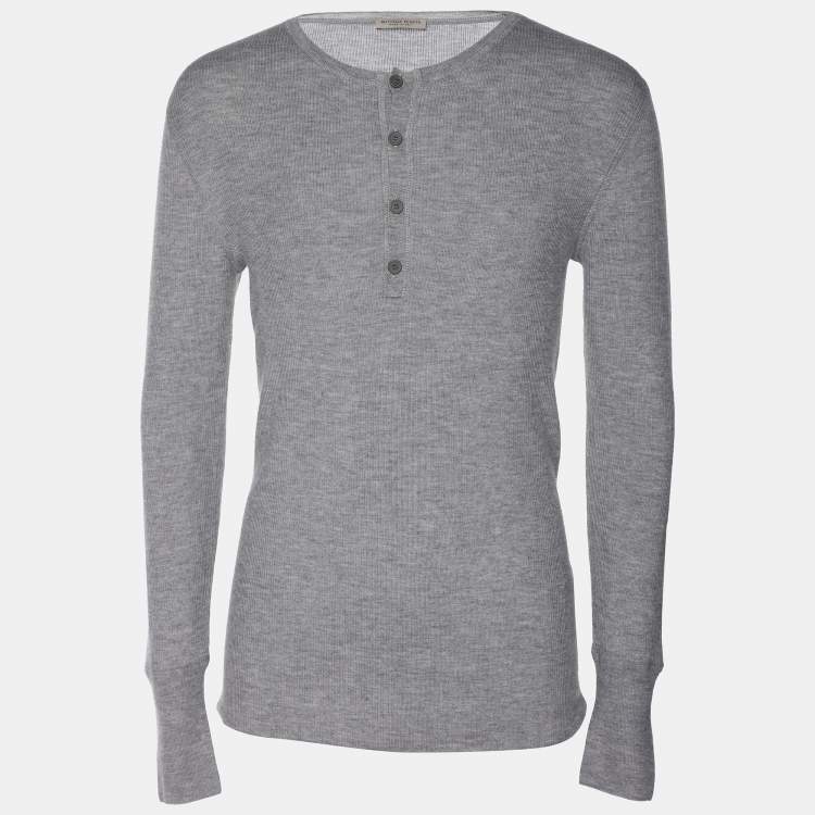 Pre Owned Bottega Veneta Cashmere Knit Henley Neck Full Sleeve T-Shirt L