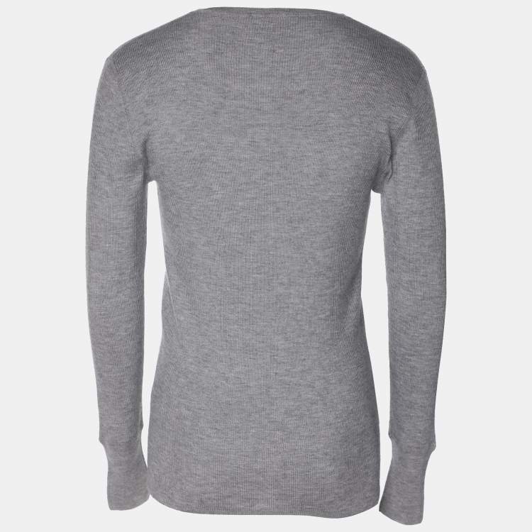 Pre Owned Bottega Veneta Cashmere Knit Henley Neck Full Sleeve T-Shirt L