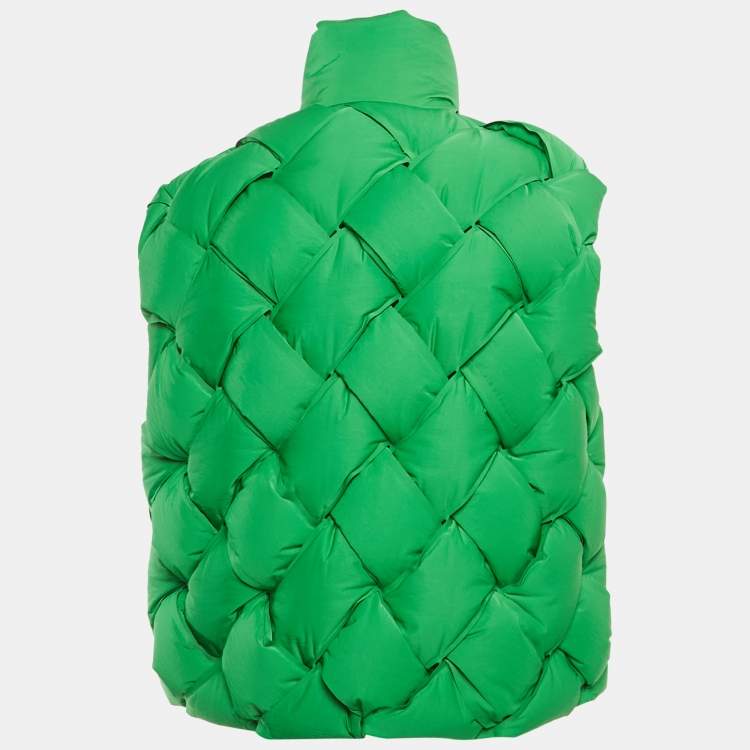 Pre Owned Bottega Veneta Green Nylon Intrecciato Down Shell Gilet M