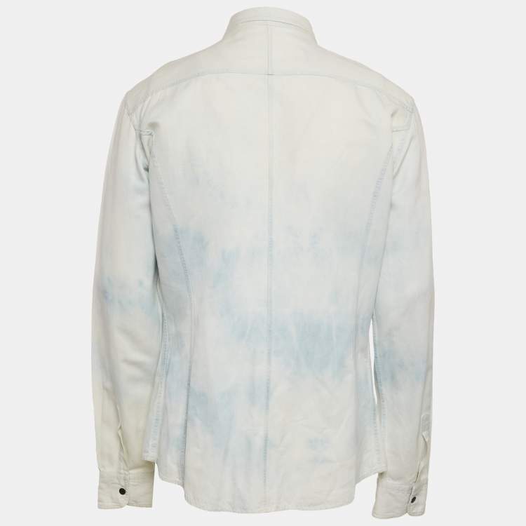 Pre Owned Bottega Veneta Light Blue Washed Effect Cotton Blend Button Front Shirt XL