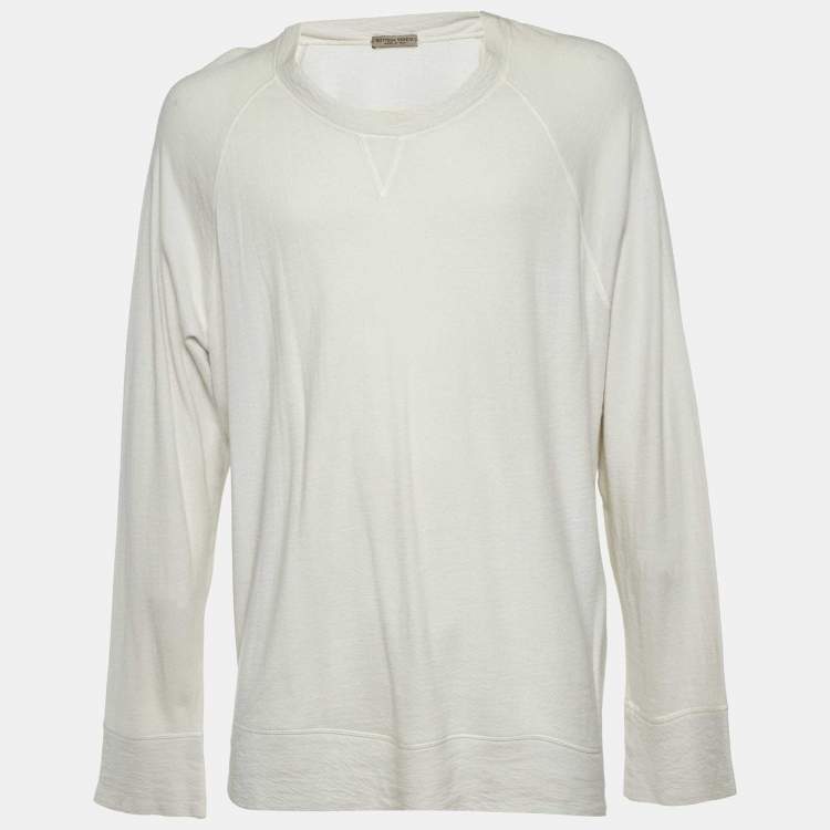 Pre Owned Bottega Veneta White Cotton Knit Long Sleeve T-Shirt 4XL
