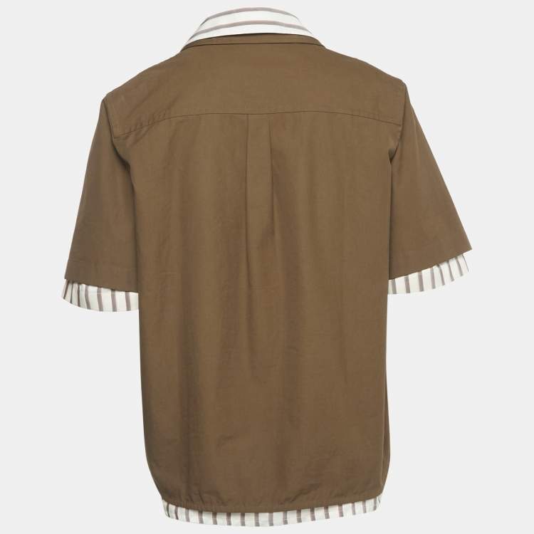 Pre Owned Bottega Veneta Brown Cotton Button Front Double Layered Shirt XXXL