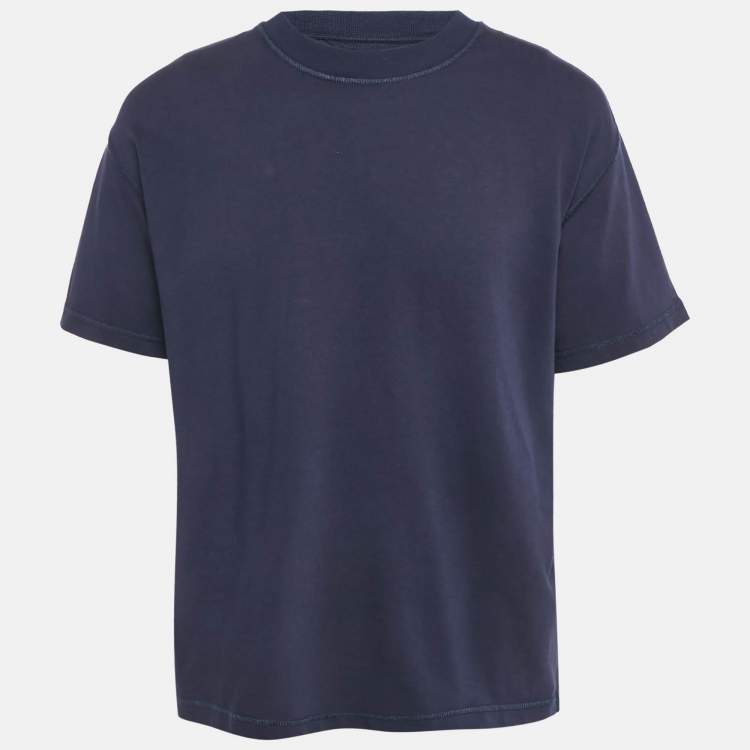 Pre Owned Bottega Veneta Navy Blue Cotton Crew Neck T-Shirt M