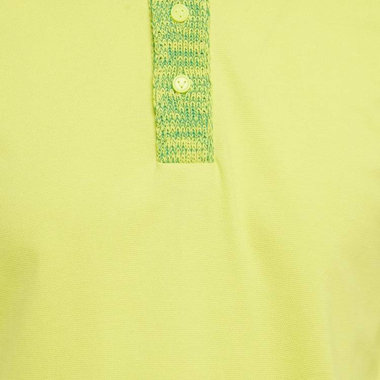 Pre Owned Bottega Veneta Yellow Cotton Collar Trim Polo T-Shirt L