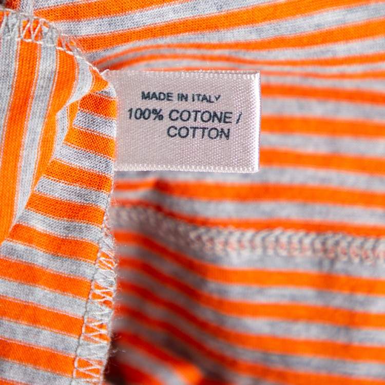Pre Owned Bottega Veneta Orange & Grey Cotton Striped Polo T Shirt L 
