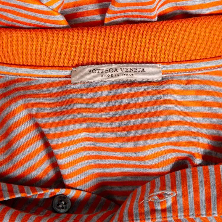 Pre Owned Bottega Veneta Orange & Grey Cotton Striped Polo T Shirt L 