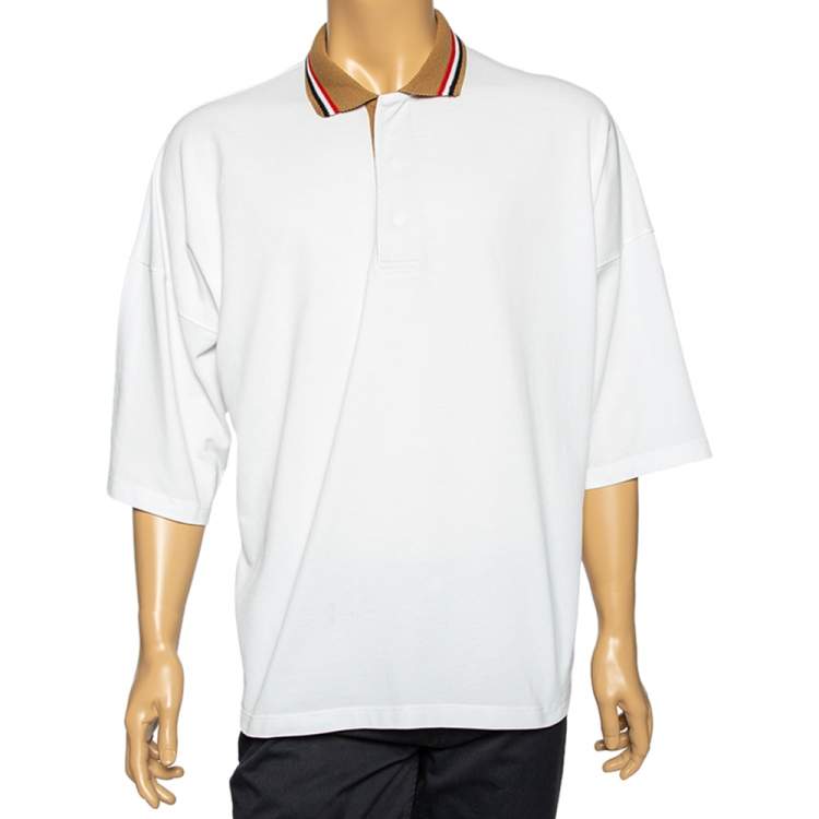 Pre Owned Bottega Veneta White Cotton Pique Contrast Collar Polo T-Shirt 3XL