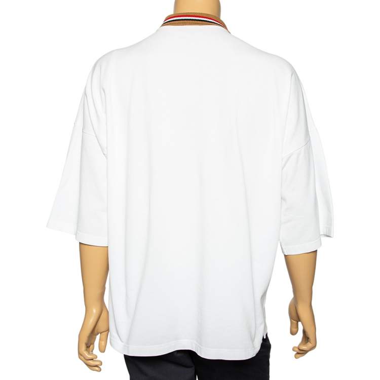 Pre Owned Bottega Veneta White Cotton Pique Contrast Collar Polo T-Shirt 3XL