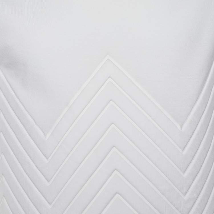 Pre Owned Bottega Veneta White Cotton Embossed Zig Zag Crew Neck T-Shirt S