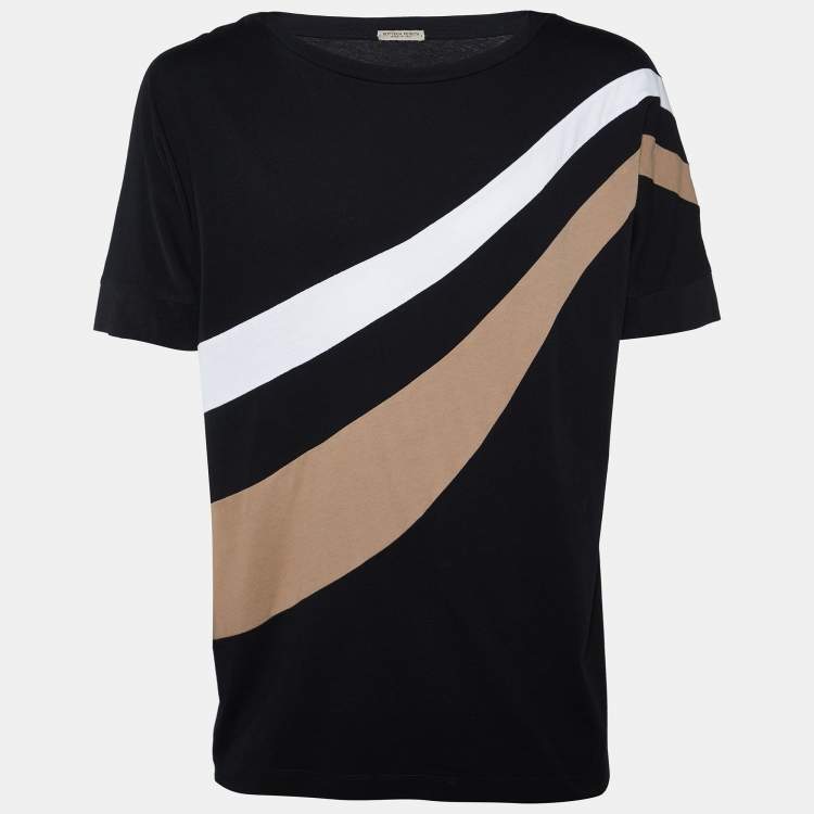 Pre Owned Bottega Veneta Black Cotton Knit Contrast Detail Oversized t-Shirt XL