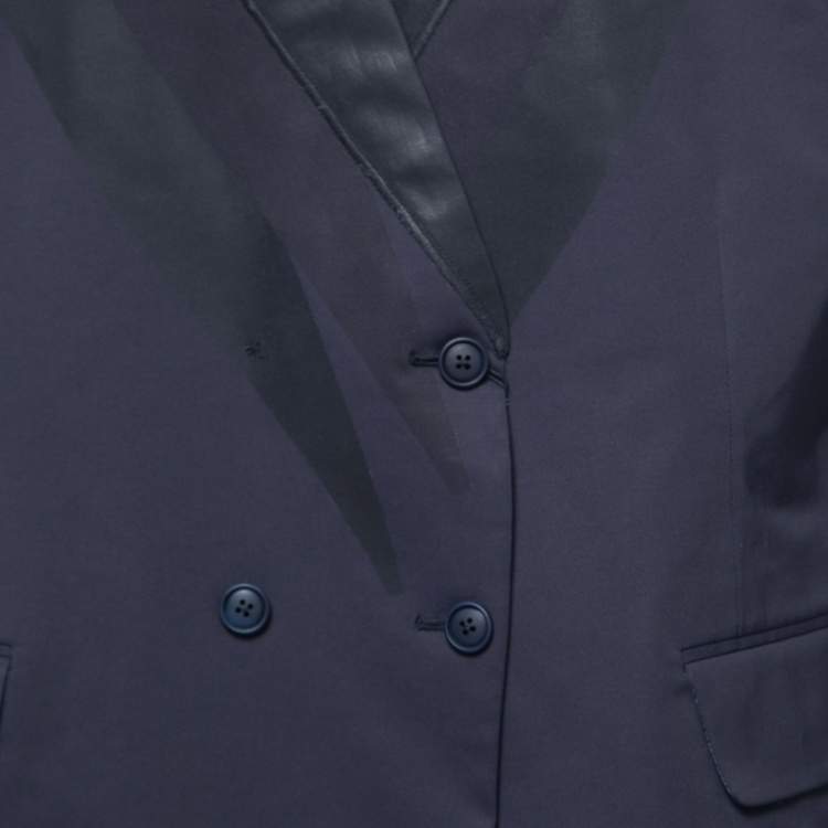 Pre Owned Bottega Veneta Dark Blue Crepe Double Breasted Blazer XS
