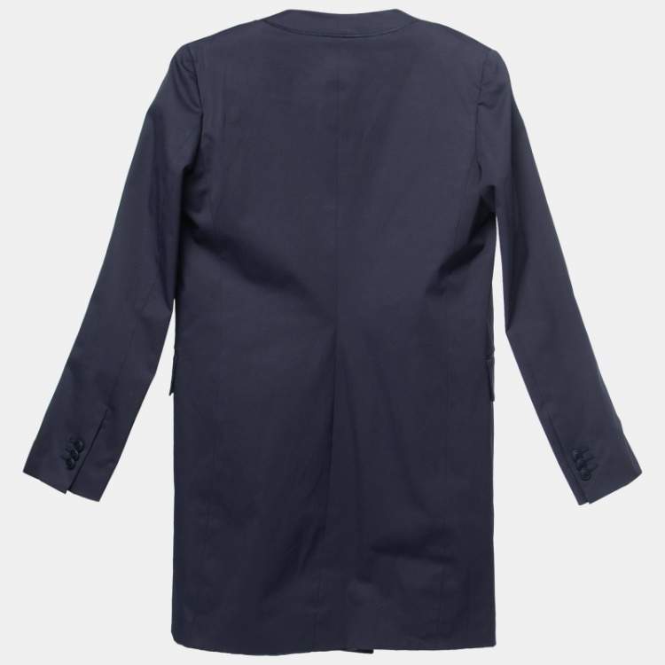 Pre Owned Bottega Veneta Dark Blue Crepe Double Breasted Blazer XS