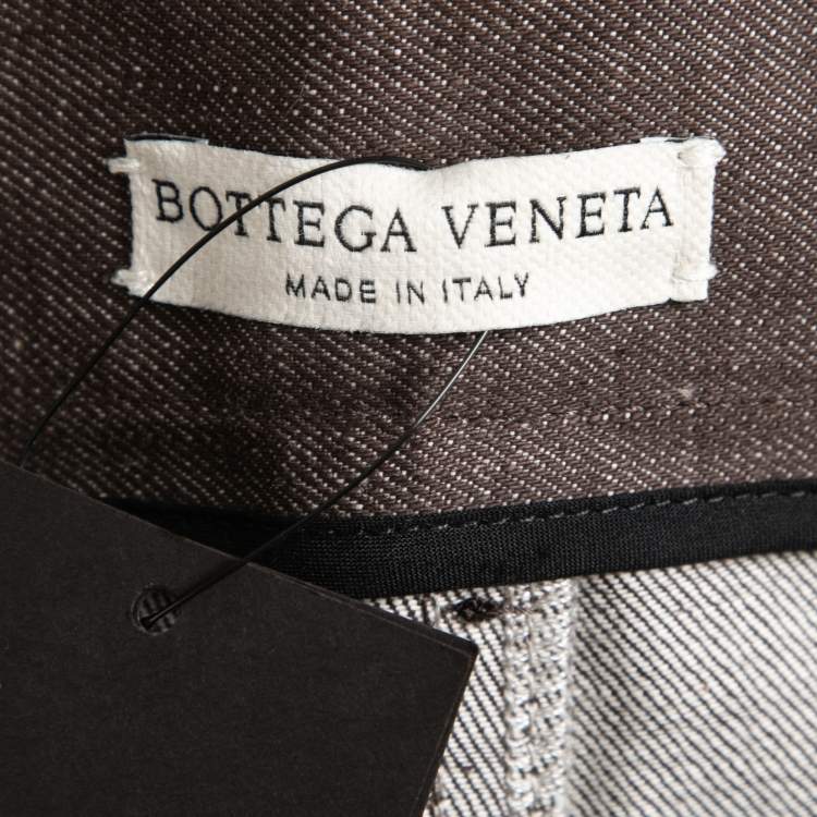Pre Owned Bottega Veneta Brown Denim Leather Detailed Jeans S Waist 32"