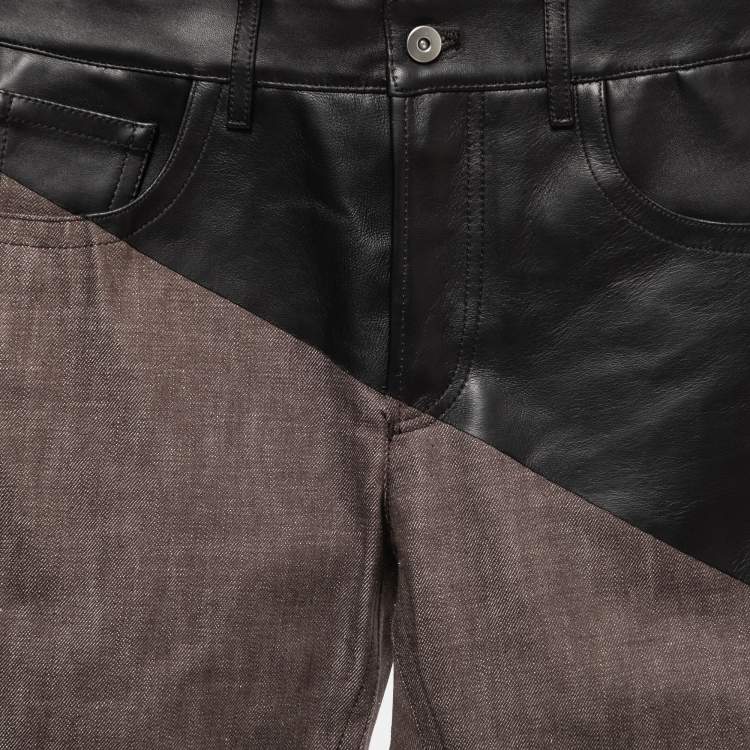 Pre Owned Bottega Veneta Brown Denim Leather Detailed Jeans S Waist 32"