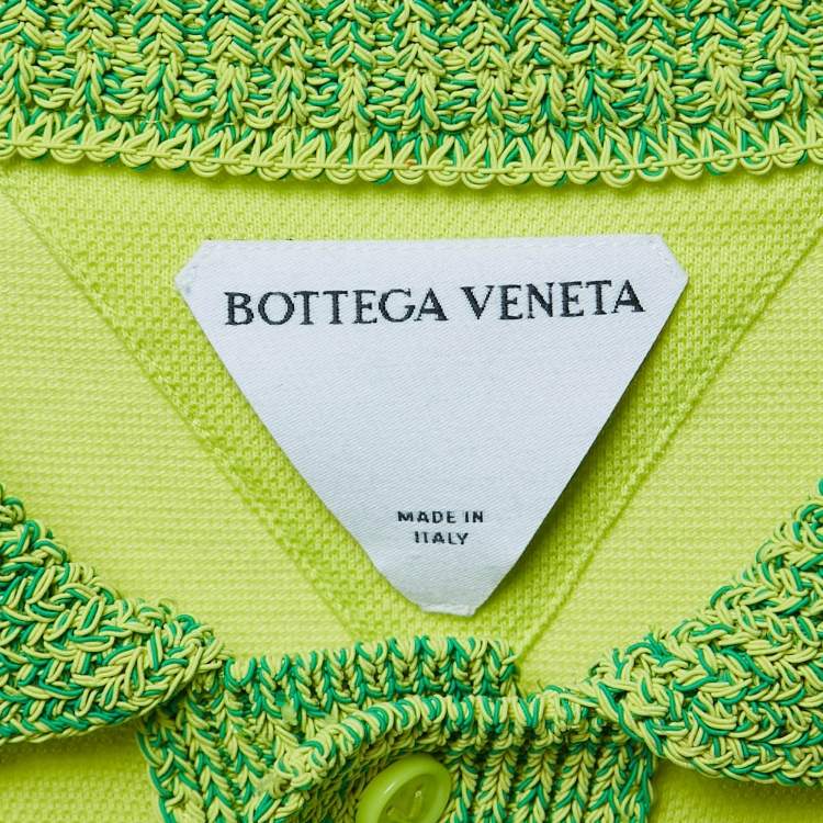 Pre Owned Bottega Veneta Yellow Cotton Collar Trim Polo T-Shirt L
