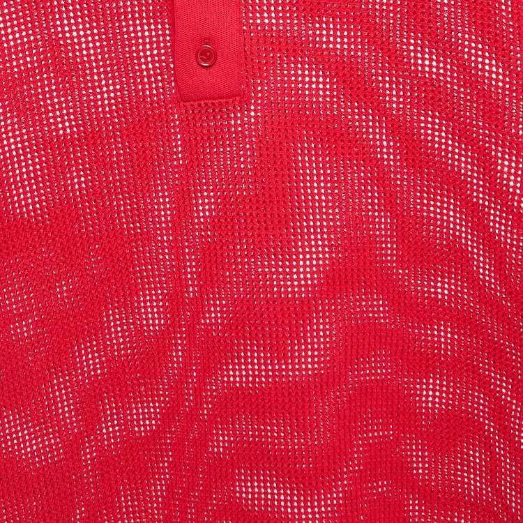 Pre Owned Bottega Veneta Red Mesh Polo T-Shirt L