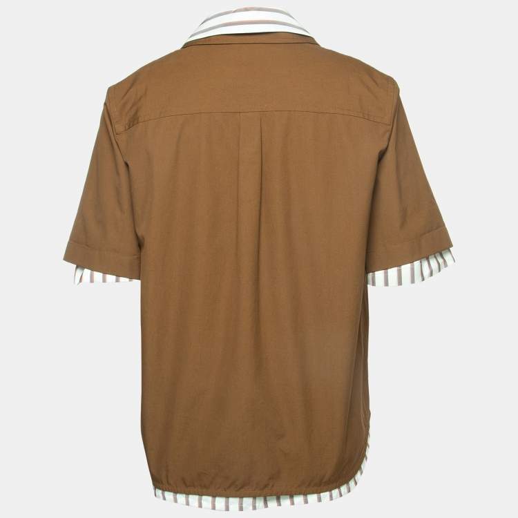 Pre Owned Bottega Veneta Brown Cotton Button Front Layered Shirt XS