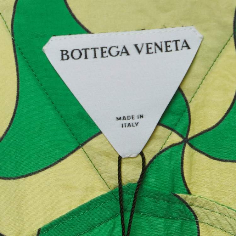 Pre Owned Bottega Veneta Green/Yellow Printed Nylon Bowling Shirt L
