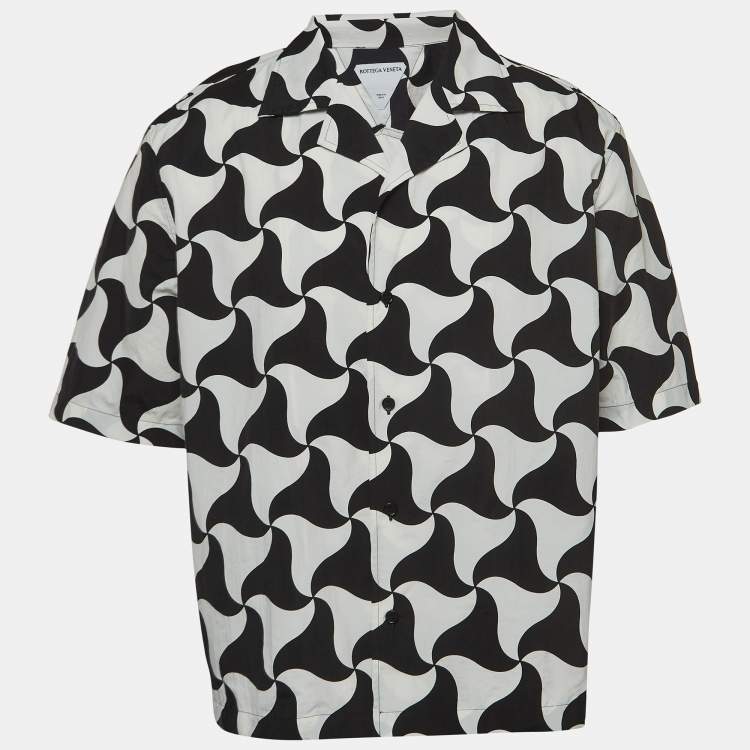 Pre Owned Bottega Veneta Black/White Printed Nylon Bowling Shirt L